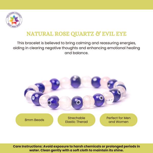Natural Rose Quartz and Evil Eye Crystal Bracelet for Enhance Love & Protection 2