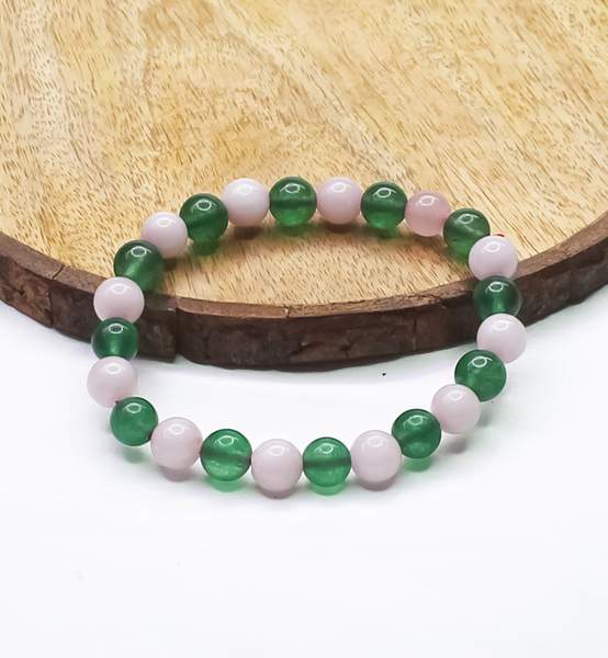 Natural Rose Quartz and Green Aventurine Healing Bracelet Love & Prosperity, 8mm