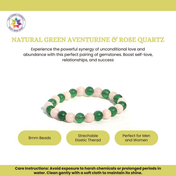 Natural Rose Quartz and Green Aventurine Healing Bracelet Love & Prosperity, 8mm 2