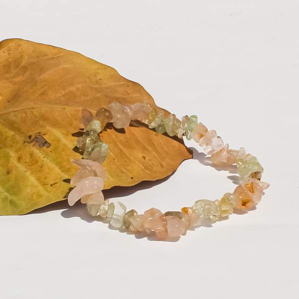 Natural Rose Quartz & Aquamarine Chips Stone Bracelet for Love, and Calm