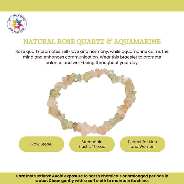 Natural Rose Quartz & Aquamarine Chips Stone Bracelet for Love, and Calm 2