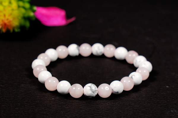 Natural Rose Quartz & Howlite Crystal Bracelet for Emotional Healing & Stress