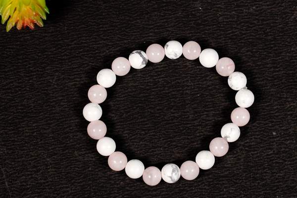 Natural Rose Quartz & Howlite Crystal Bracelet for Emotional Healing & Stress 2
