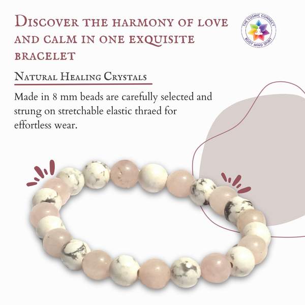 Natural Rose Quartz & Howlite Crystal Bracelet for Emotional Healing & Stress 4