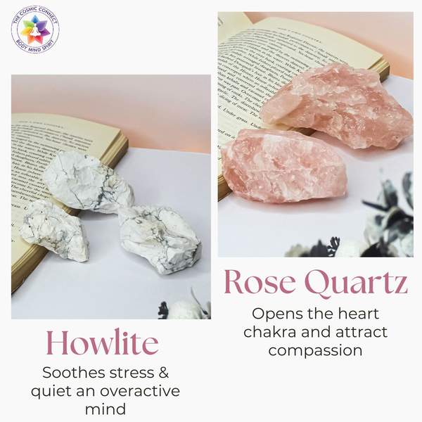 Natural Rose Quartz & Howlite Crystal Bracelet for Emotional Healing & Stress 5