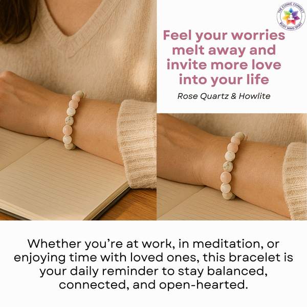 Natural Rose Quartz & Howlite Crystal Bracelet for Emotional Healing & Stress 6