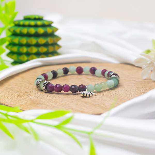 Natural Ruby Jade & Green Aventurine Faceted Healing Bracelet For Stress Relief