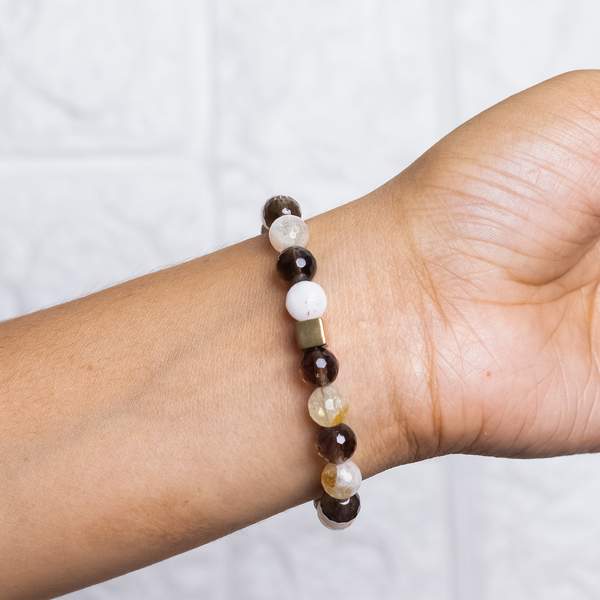 Natural Smoky Quartz and Citrine Faceted Bracelet for Protection and Abundance