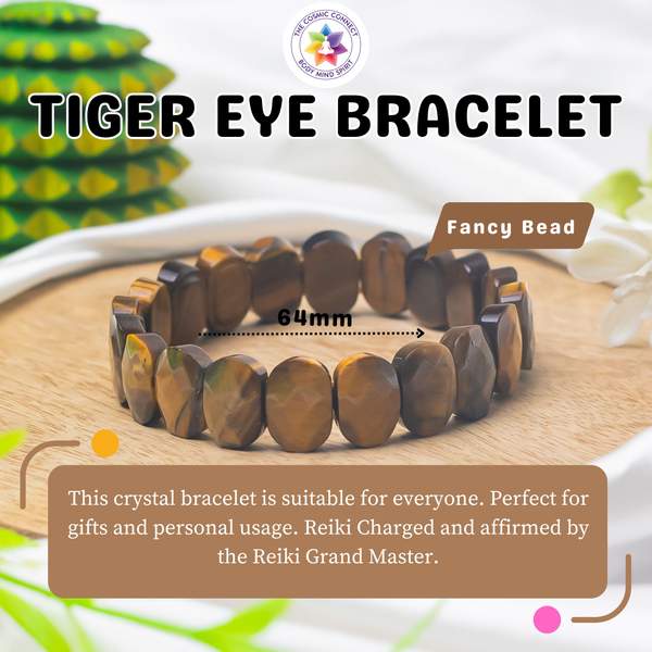 Natural Tiger Eye Gem Cut Crystal Bracelet for Confidence & Protection 4