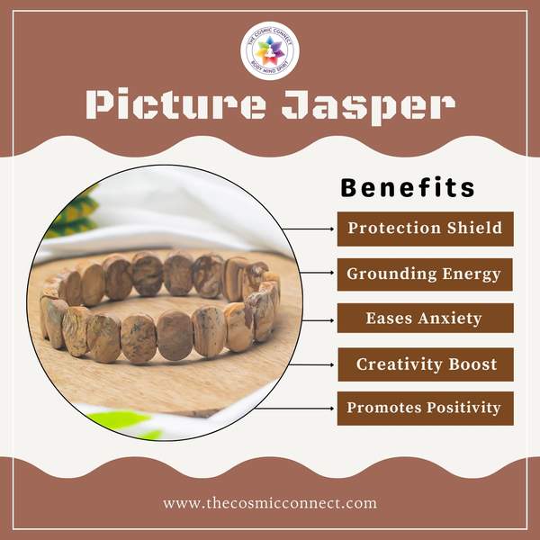 Picture Jasper Gem Cut Crystal Bracelet for Grounding, Creativity 3