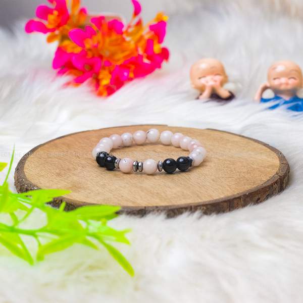 Pink Opal & Black Tourmaline Healing Bracelet for Stress Relief and Protection |
