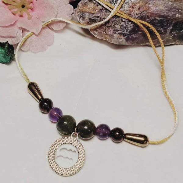 Premium Aquarius Zodiac Rakhi with Crystals for Healing and Protection