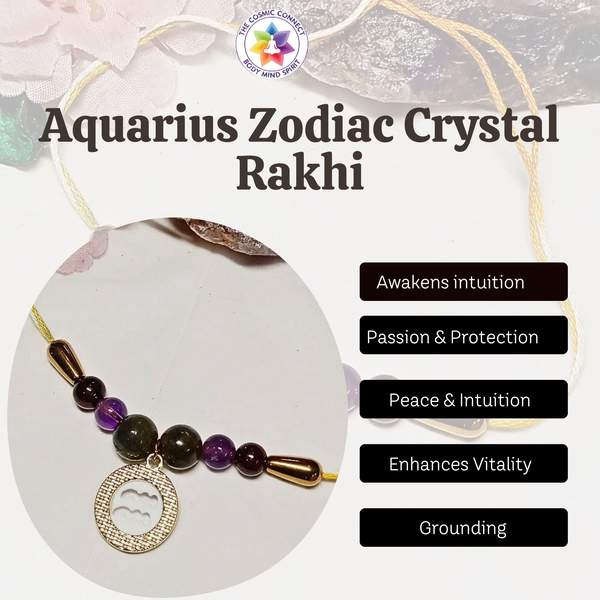 Premium Aquarius Zodiac Rakhi with Crystals for Healing and Protection 2