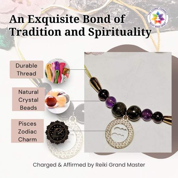 Premium Aquarius Zodiac Rakhi with Crystals for Healing and Protection 3