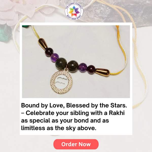 Premium Aquarius Zodiac Rakhi with Crystals for Healing and Protection 4