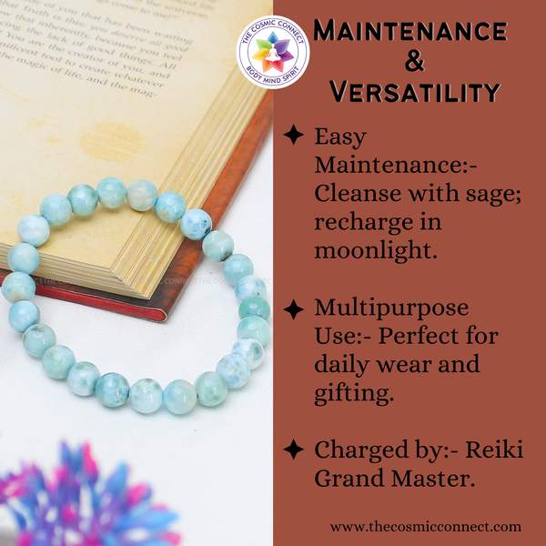 Premium Larimar Healing Bracelet Stress Relief and Throat Chakra Balance 10