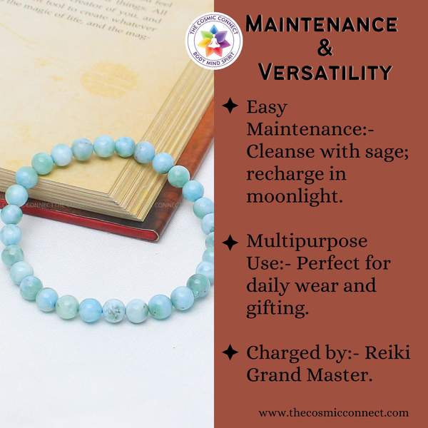 Premium Larimar Healing Bracelet Stress Relief and Throat Chakra Balance 5