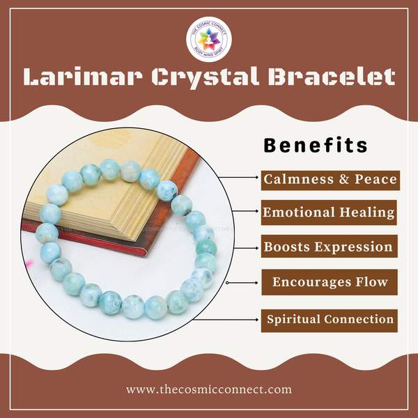 Premium Larimar Healing Bracelet Stress Relief and Throat Chakra Balance 8