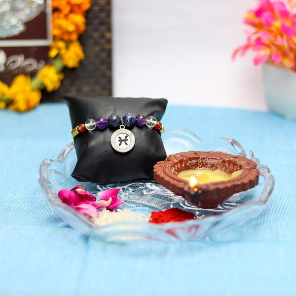 Premium Pisces Zodiac Rakhi with Healing Crystals Chakra Balancing & Peace