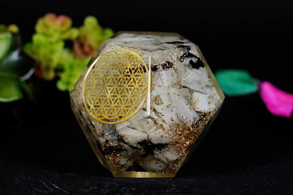 Rainbow Moonstone Orgone Dodecahedron for Inner Peace & Transformation