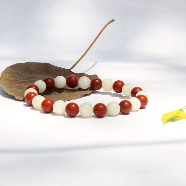 Rainbow Moonstone & Red Jasper Bracelet for Emotional Balance | 8mm Beads