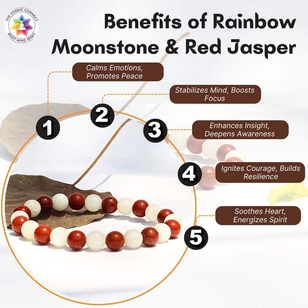 Rainbow Moonstone & Red Jasper Bracelet for Emotional Balance | 8mm Beads 2
