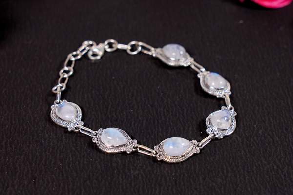 Rainbow Moonstone Silver Bracelet for Intuition, & Inner Peace