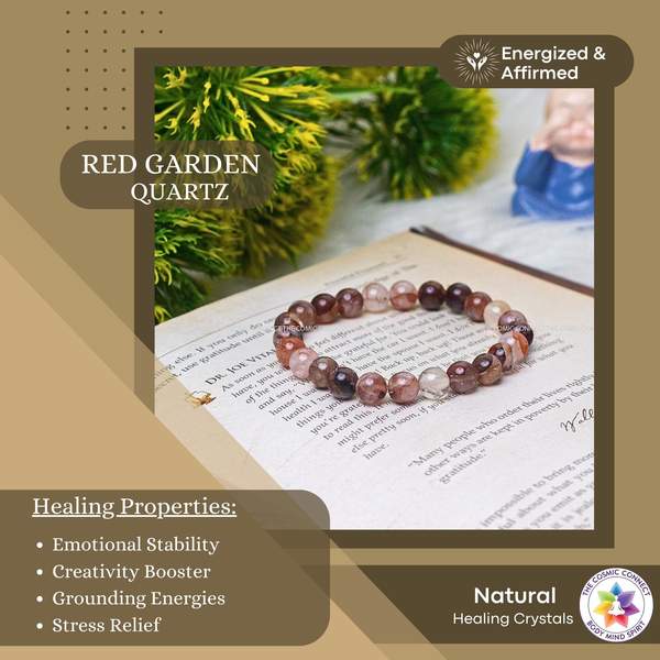 Red Garden Quartz Healing Bracelet - Enhanced Creativity & Root Chakra Balance 6