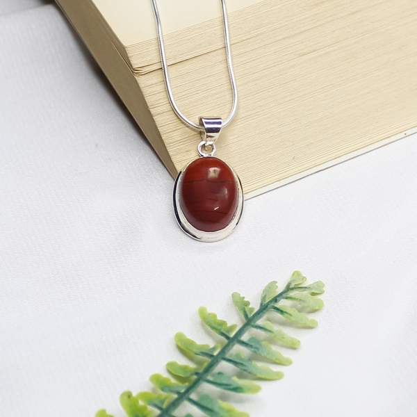 Red Jasper Cabochon Silver Pendant for Strength & Vital Energy