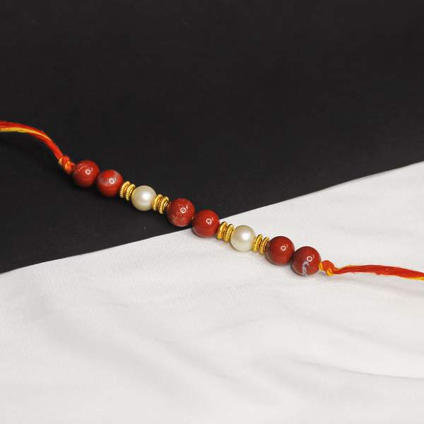 Red Jasper & Pearl Crystal Rakhi for Strength, Balance & Emotional Healing