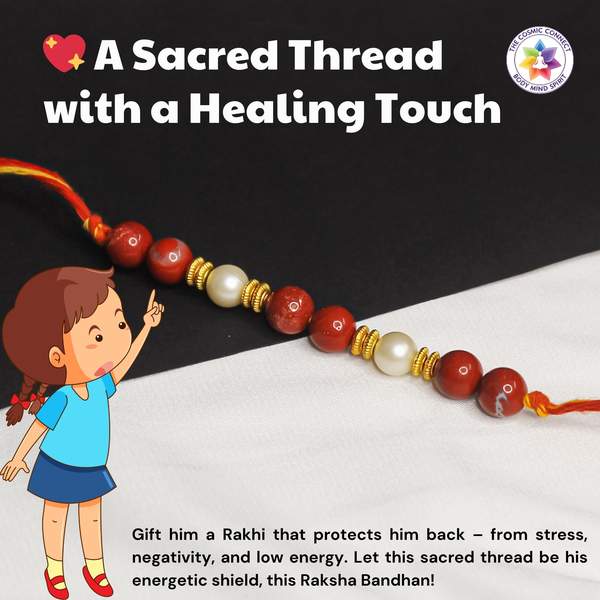 Red Jasper & Pearl Crystal Rakhi for Strength, Balance & Emotional Healing 3