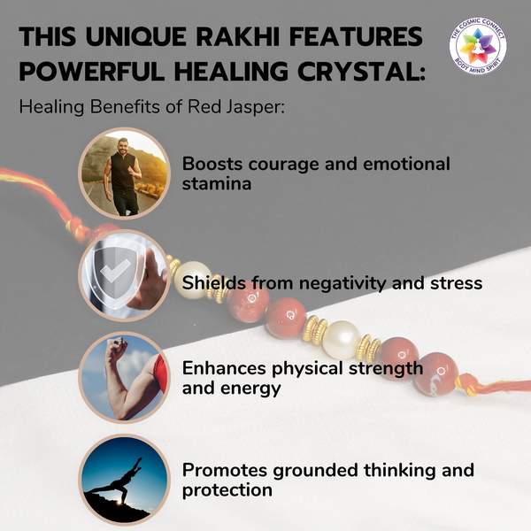 Red Jasper & Pearl Crystal Rakhi for Strength, Balance & Emotional Healing 4