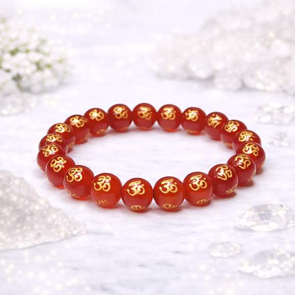 Red Onyx Om Chant Bracelet for Inner Strength | 8mm Beads