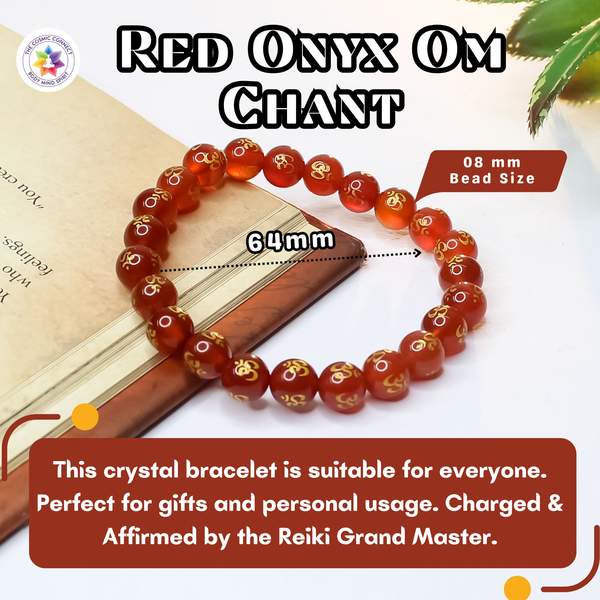 Red Onyx Om Chant Bracelet for Inner Strength | 8mm Beads 4