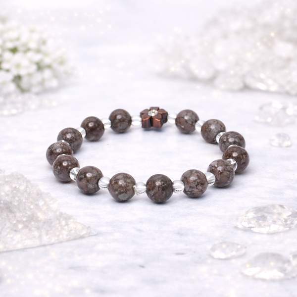 Red Snowflake Obsidian + Clear Quartz Bracelet – Protection, Clarity