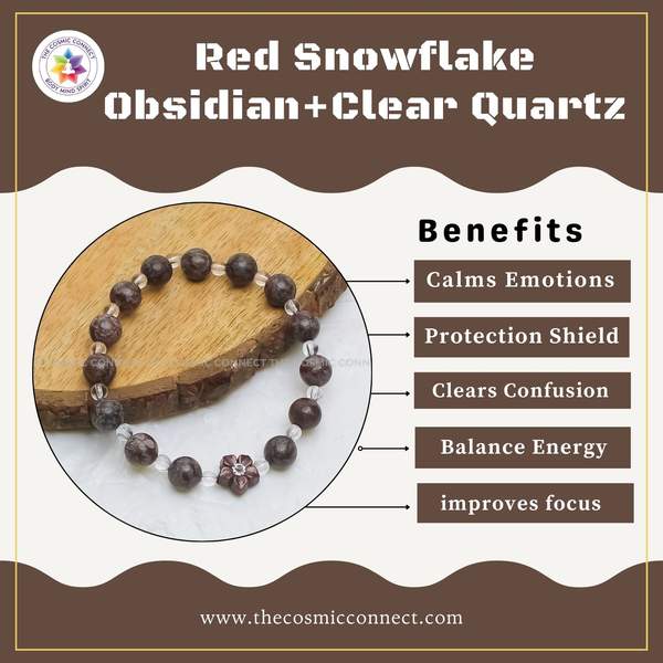 Red Snowflake Obsidian + Clear Quartz Bracelet – Protection, Clarity 3