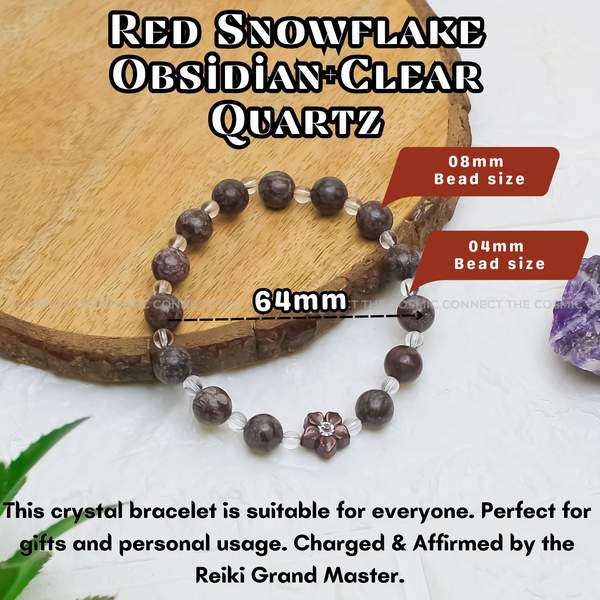 Red Snowflake Obsidian + Clear Quartz Bracelet – Protection, Clarity 4