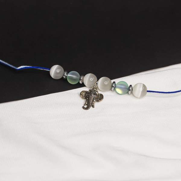 Reiki-Charged Blue Aura & Selenite Crystal Rakhi for Protection, & Peace