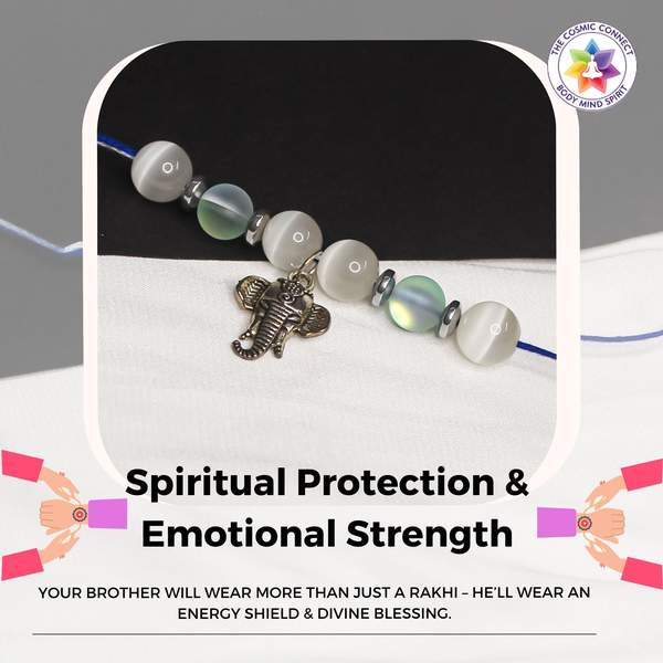 Reiki-Charged Blue Aura & Selenite Crystal Rakhi for Protection, & Peace 5