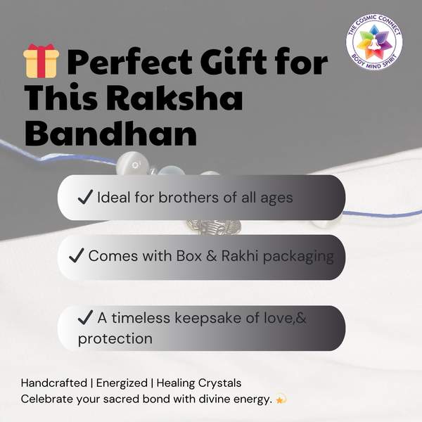 Reiki-Charged Blue Aura & Selenite Crystal Rakhi for Protection, & Peace 6