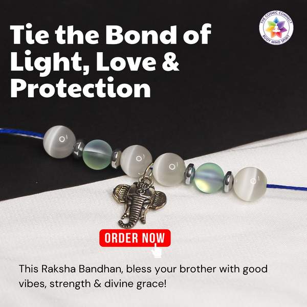 Reiki-Charged Blue Aura & Selenite Crystal Rakhi for Protection, & Peace 7