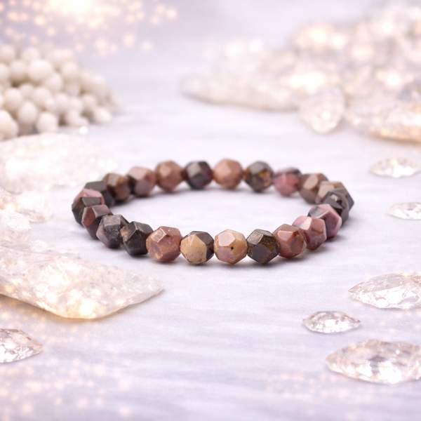 Rhodonite Diamond-Cut Bracelet – Emotional Healing, Love & Balance