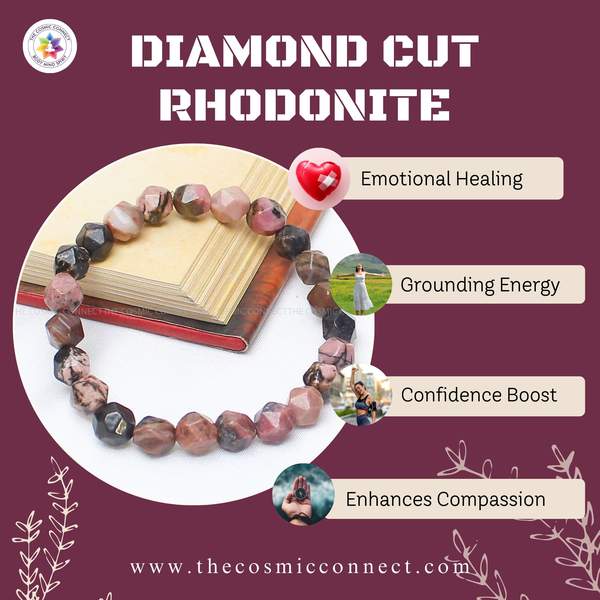 Rhodonite Diamond-Cut Bracelet – Emotional Healing, Love & Balance 3