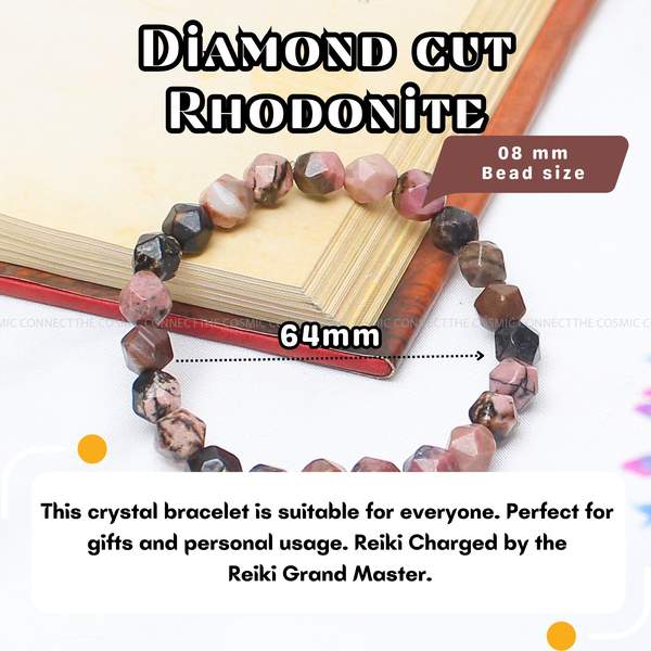 Rhodonite Diamond-Cut Bracelet – Emotional Healing, Love & Balance 4