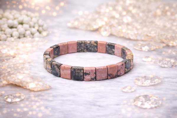 Rhodonite Gem Cut Crystal Bracelet for Emotional Healing & Balance