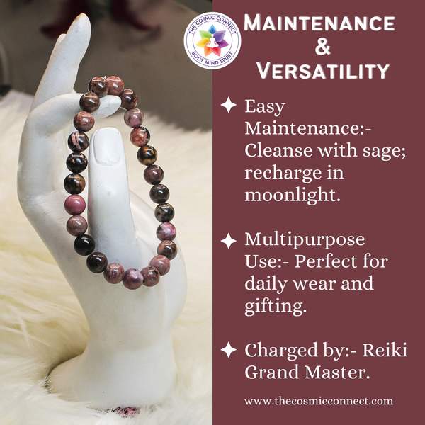 Rhodonite Healing Bracelet - Emotional Balance & Peace | 8mm Beads 5