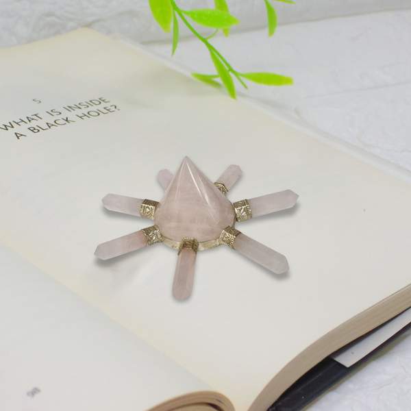 Rose Quartz 7-Point Energy Generator for Meditation & Heart Chakra Healing Tool