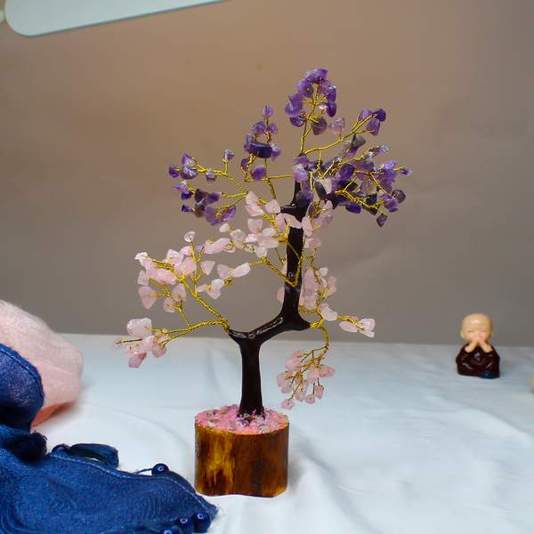 Rose Quartz & Amethyst Crystal Tree for Love, Calmness and Chakra Alignment