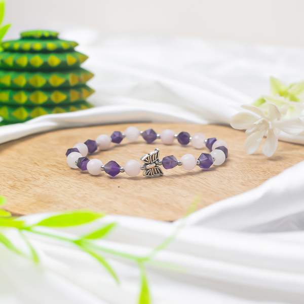Rose Quartz and Amethyst Diamond Cut Crystal Bracelet for Love, and Harmony
