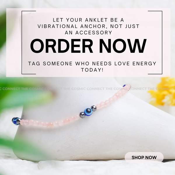 Rose Quartz Crystal Anklet for Love, Healing & Protection With Evil Eye Charm 8